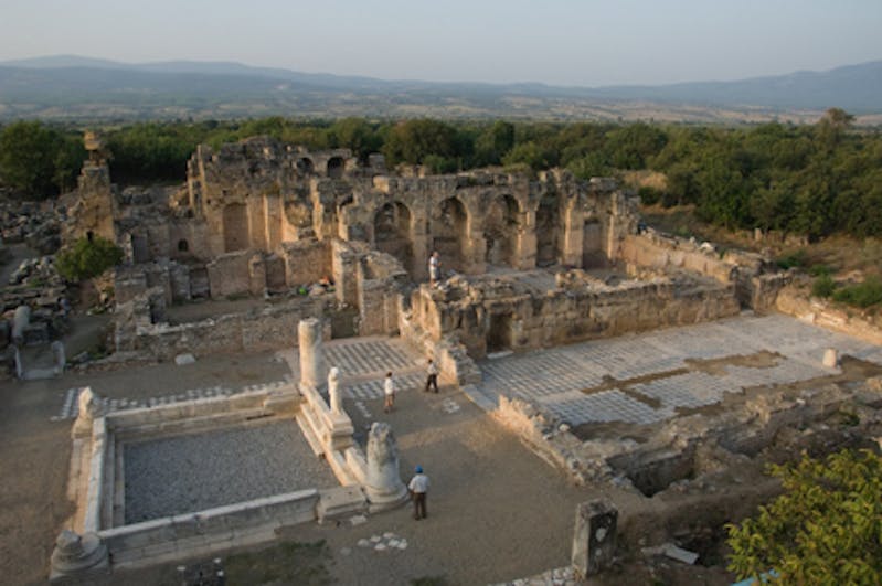 The Hadrianic Bath in 2010 at the end of the season. This year’s work is taking place in the center rooms of the complex, under the limestone arches. (Photo: Ian Cartwright for N.Y.U Aphrodisias Excavations.)