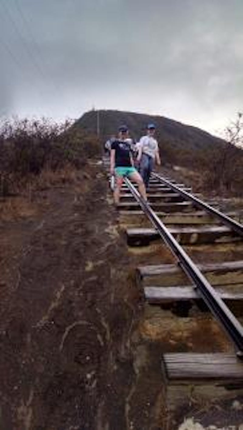 Ashley and I descending Koko Head after an epic climb to see sunrise.