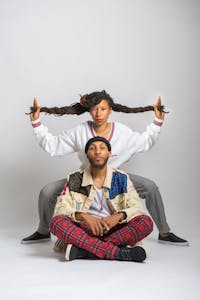 Portrait of Aja Black and Big Samir of the Reminders with white background.