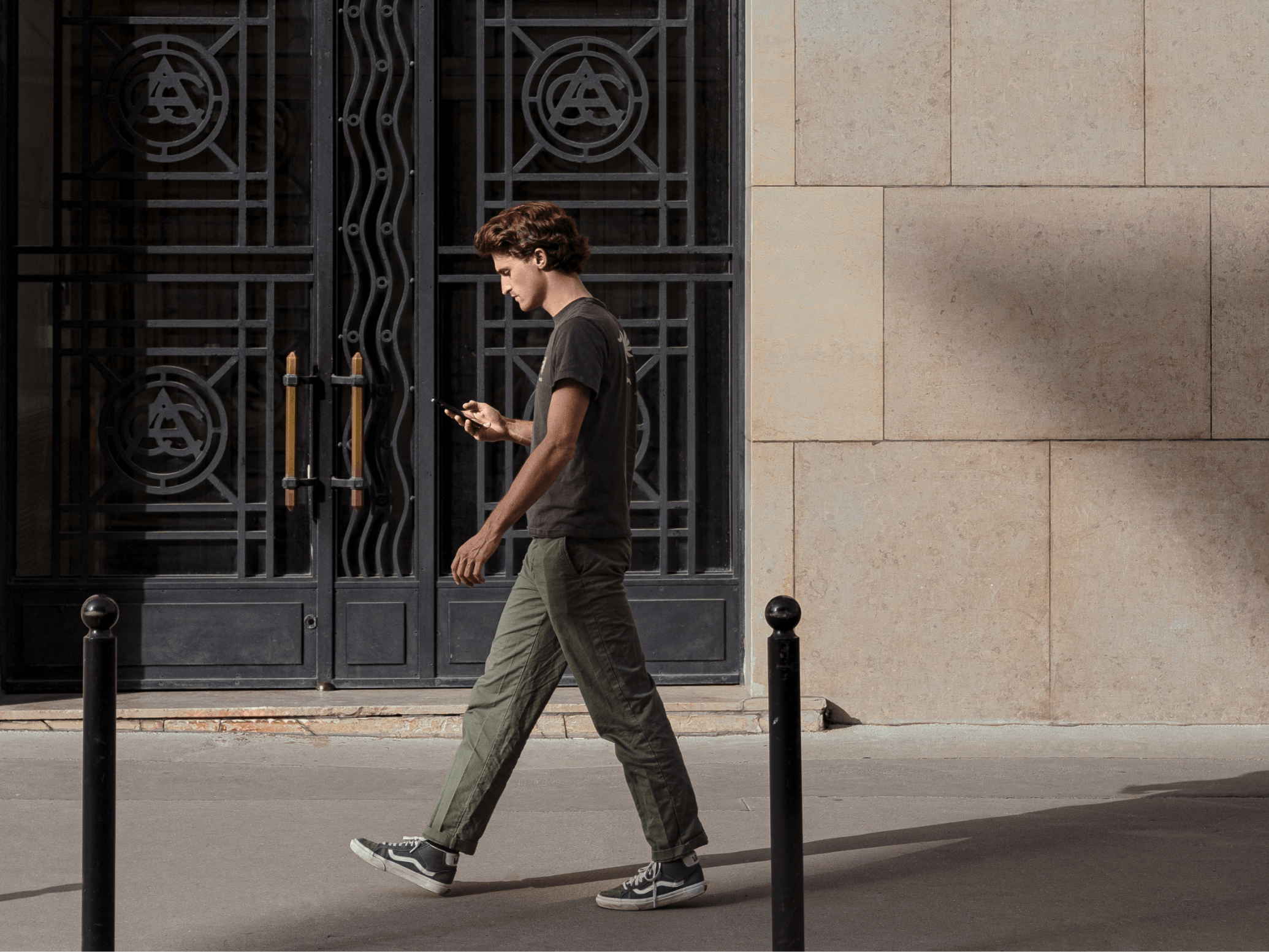 Young man walking in the street