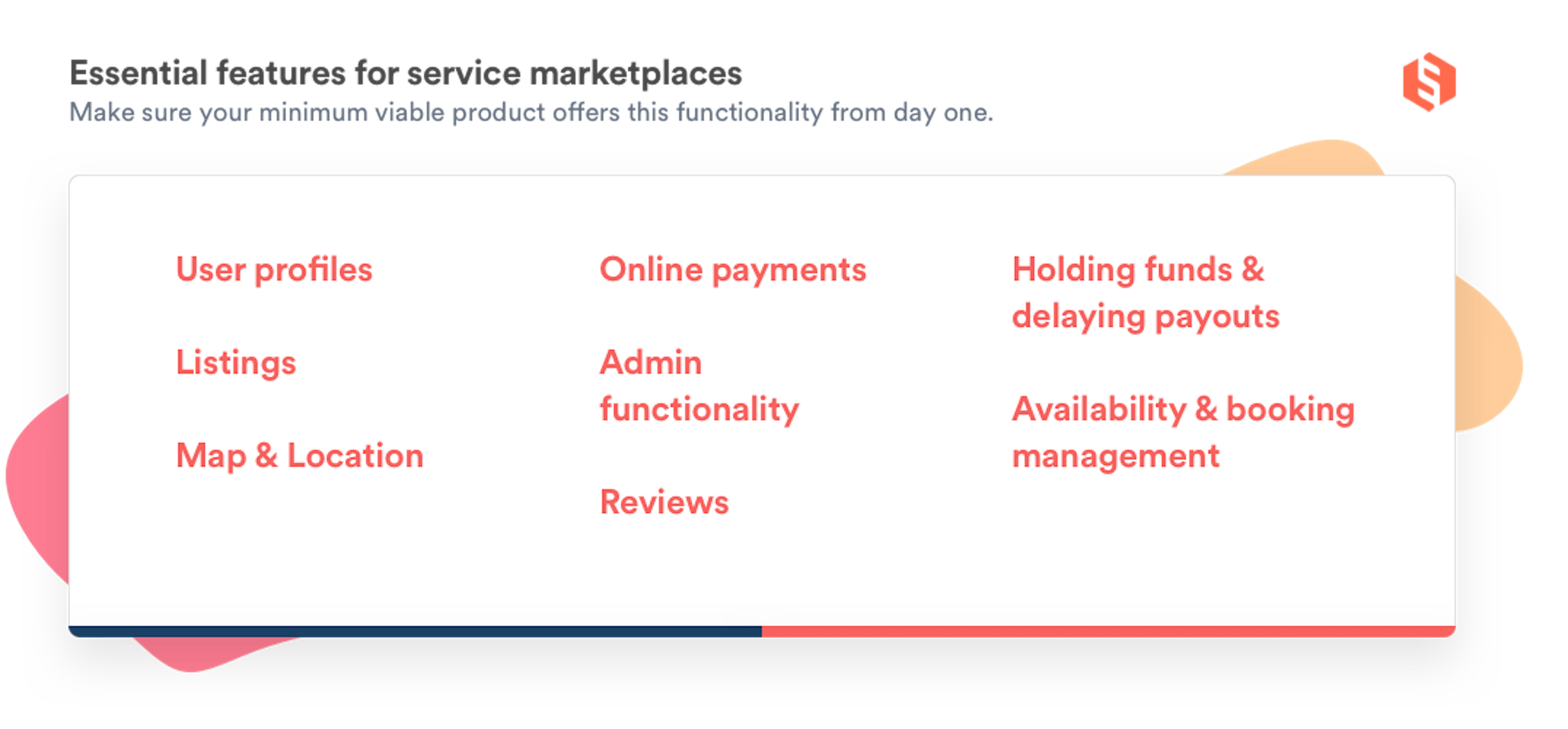 A stylized list of the essential online service marketplace features