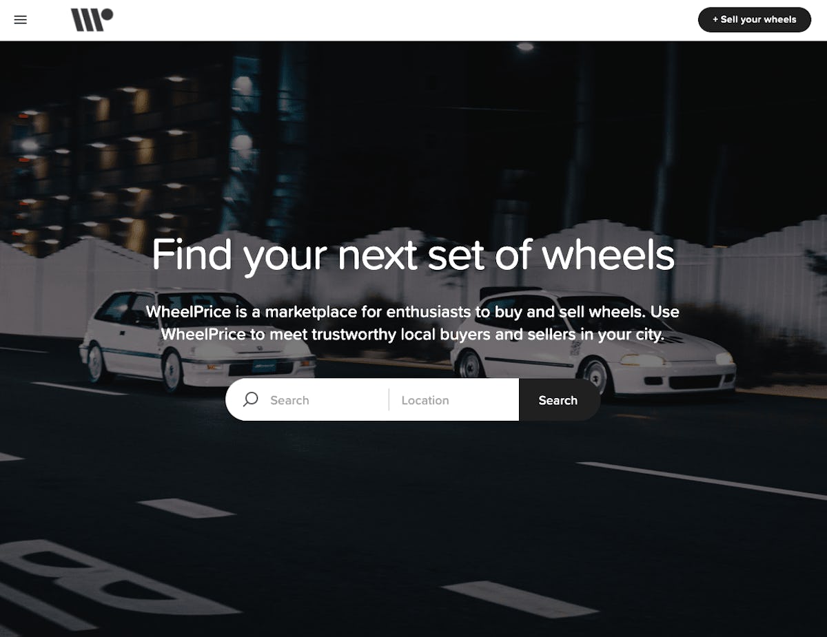 Screenshot of the Wheelprice automotive marketplace landing page.