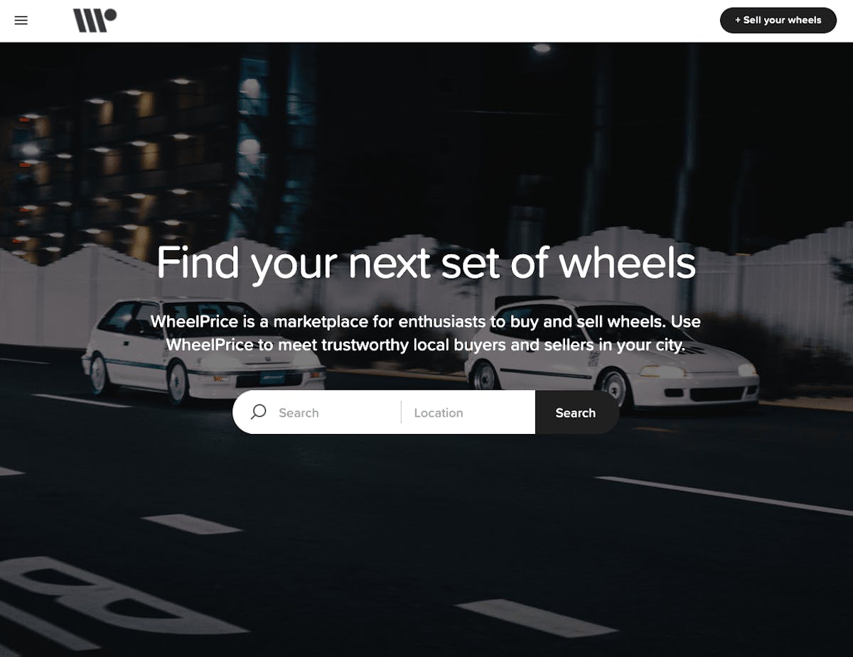 Landing page screenshot of the peer-to-peer product marketplace WheelPrice.