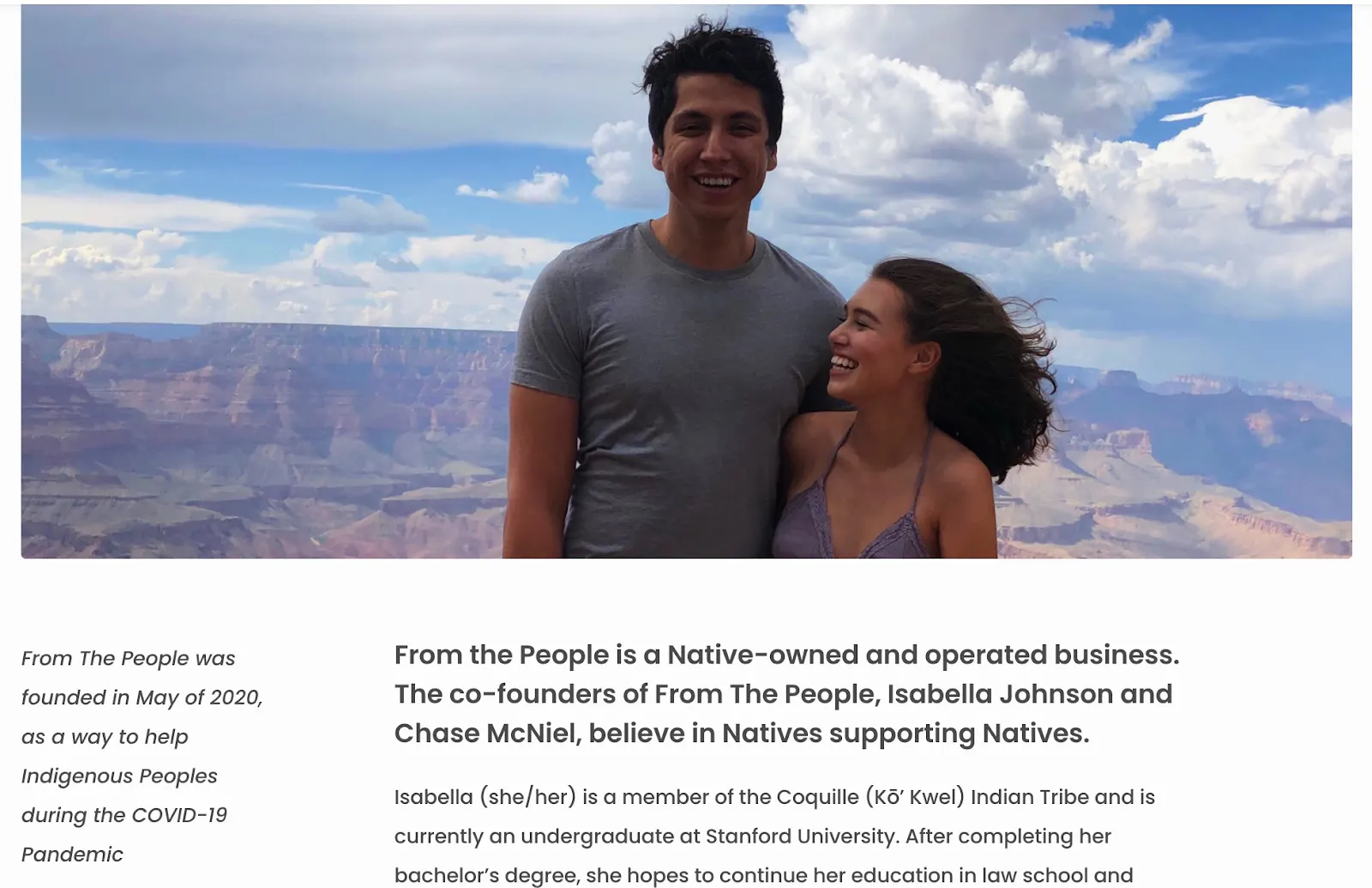 Screenshot of From The People Marketplace with a photo of founders and description of their mission.