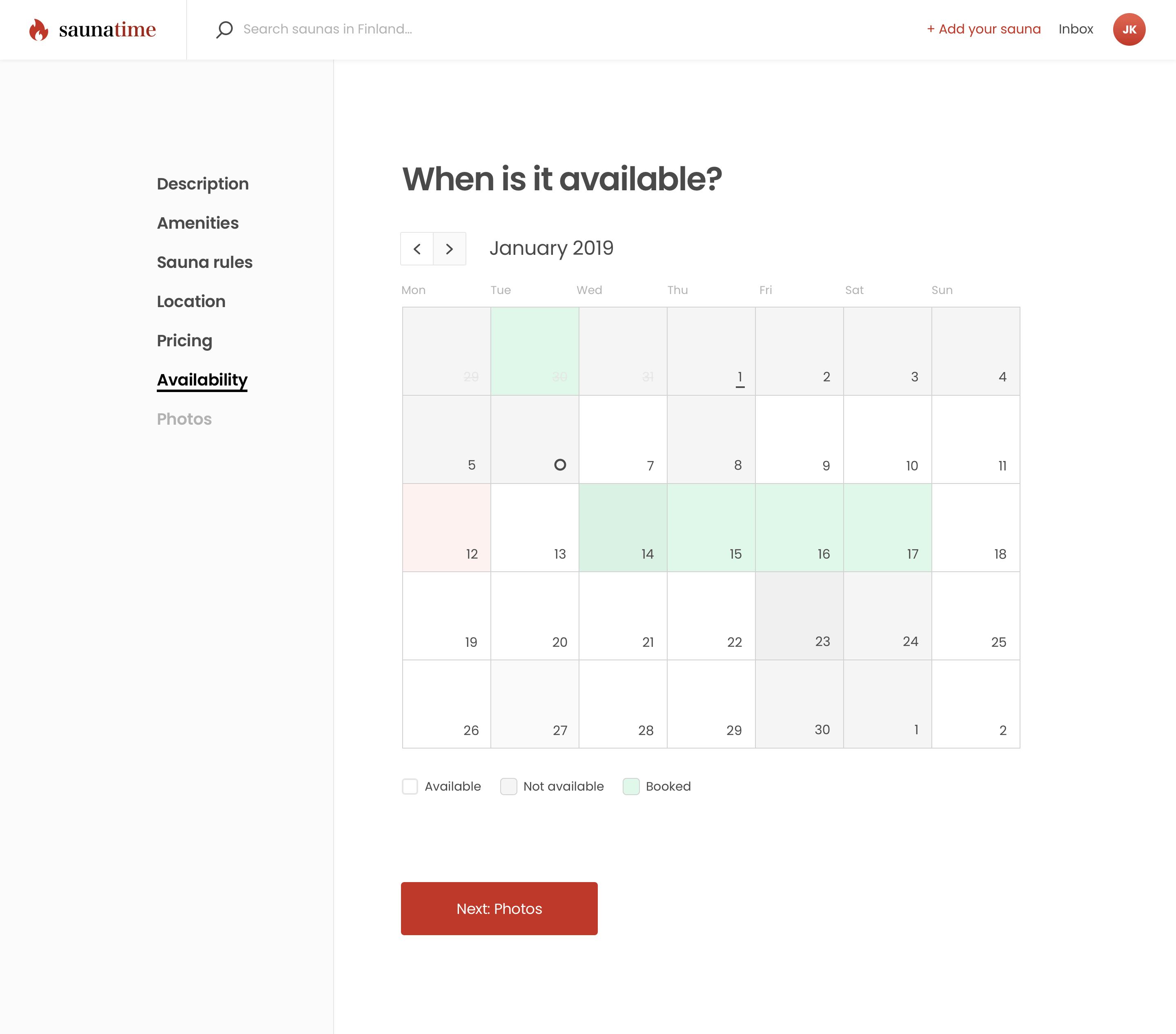 Screenshot of how a booking calendar could look on a multi-vendor marketplace