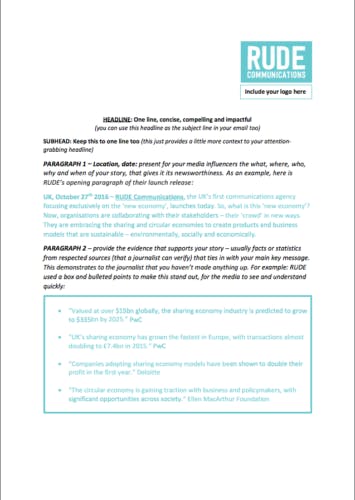 Press Release Template for PR for the Sharing Economy