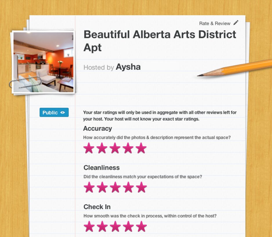 Airbnb review process screenshot