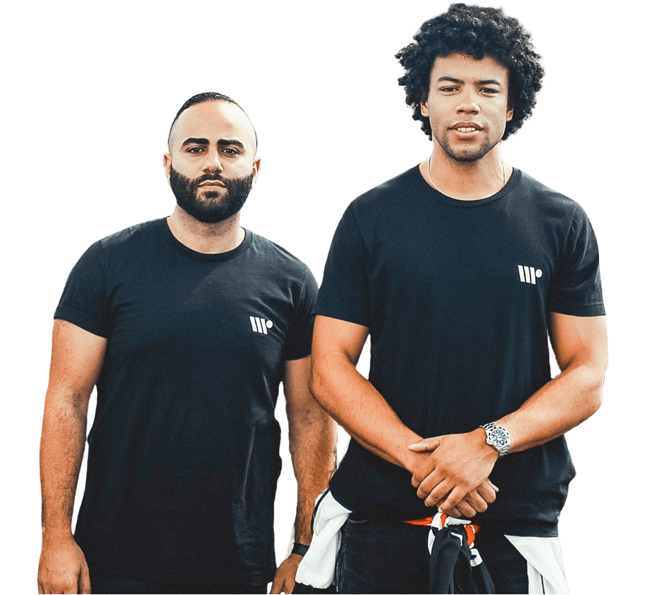 Kyle and Wally side by side, wearing black Wheelprice t-shirts.