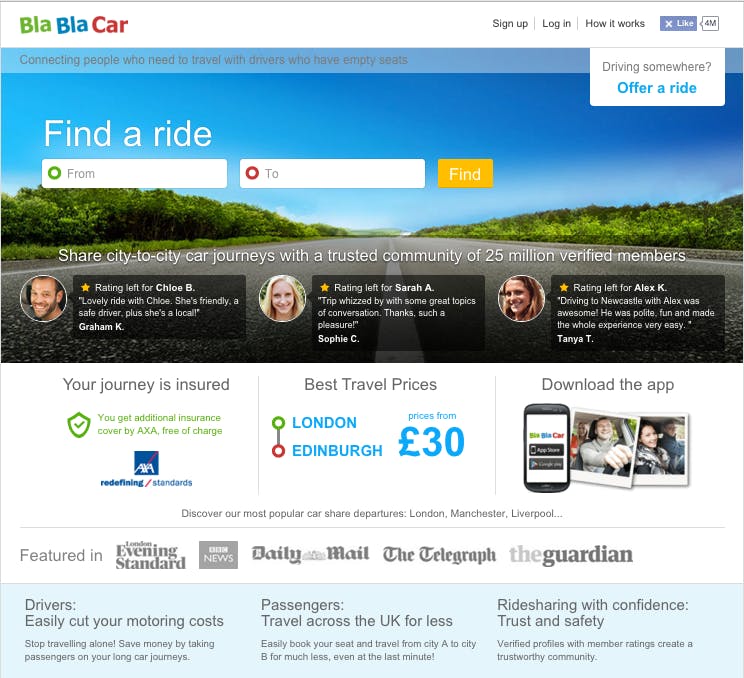 BlaBlaCar homepage screenshot