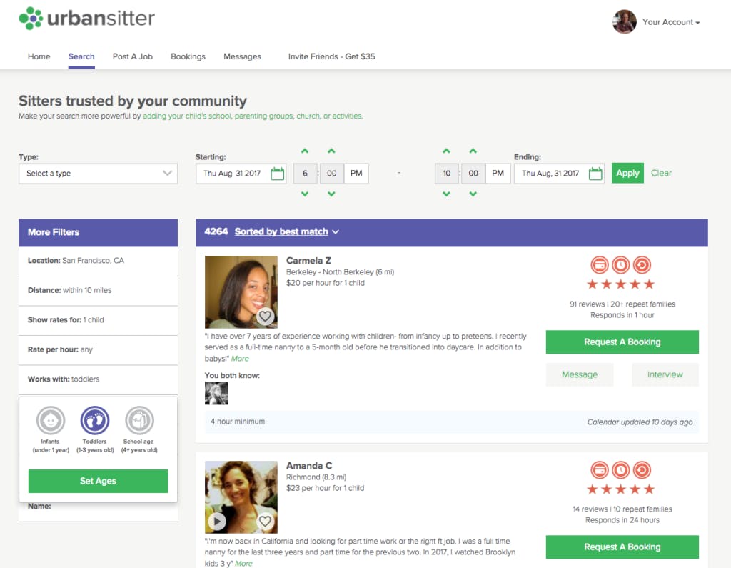 UrbanSitter homepage