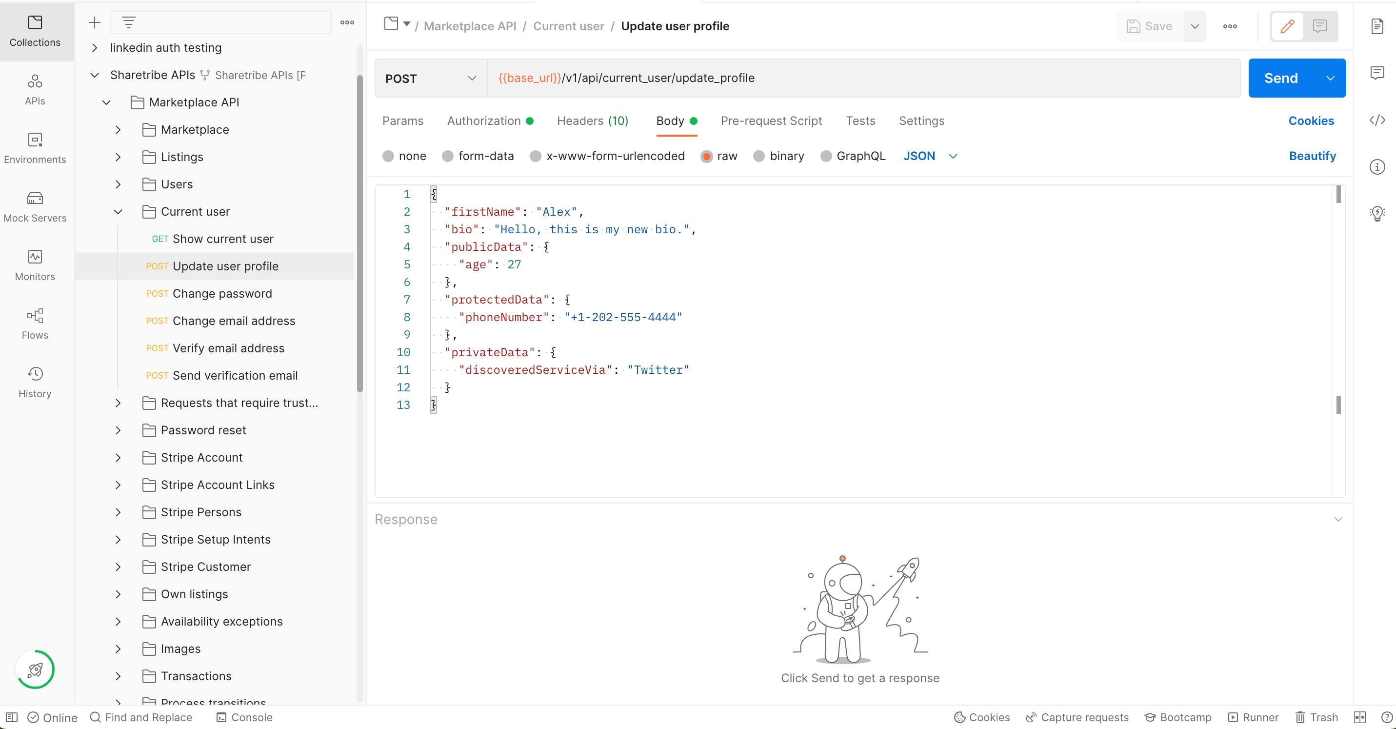 A screenshot of the Postman client application showing how to edit the body parameters.