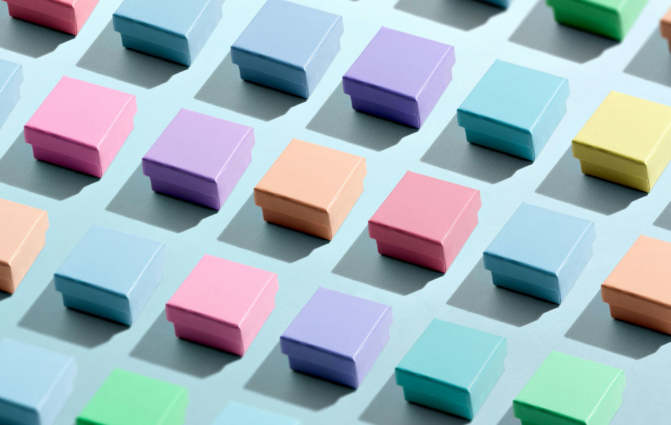 Rows of same-sized, square-shaped boxes in pastel colors