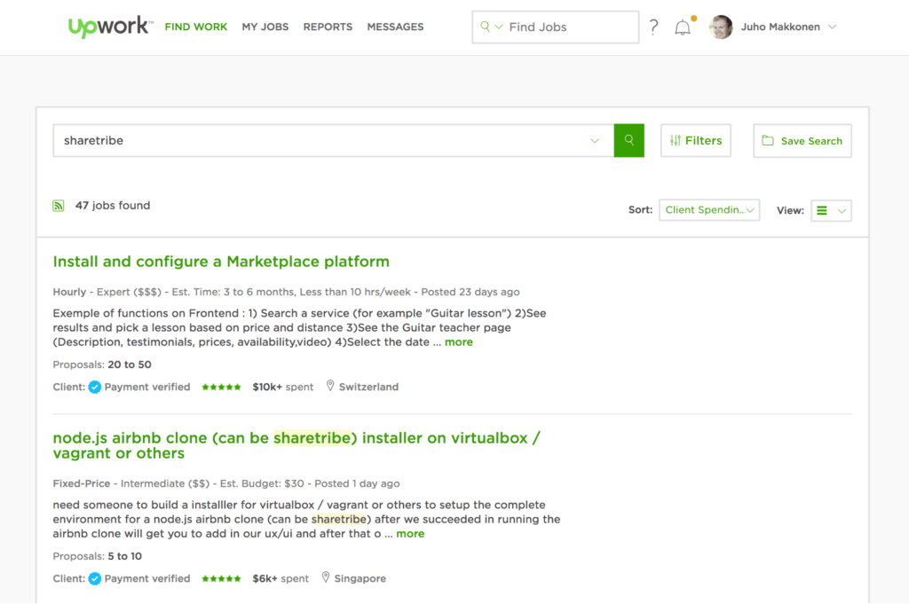 In Upwork, the providers browse jobs posted by the customers