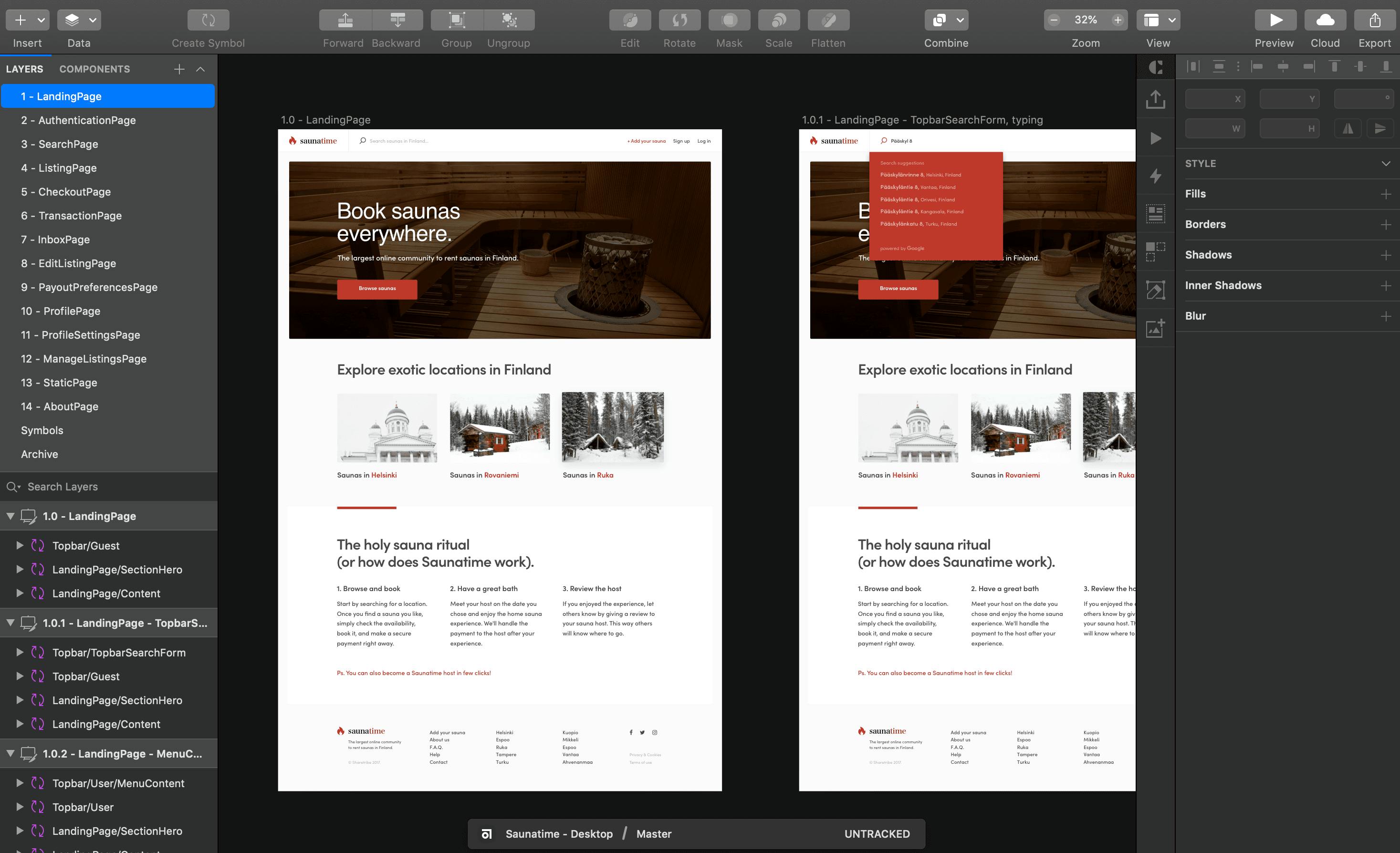 A screenshot of the Flex Template for Web design files in the Sketch app.