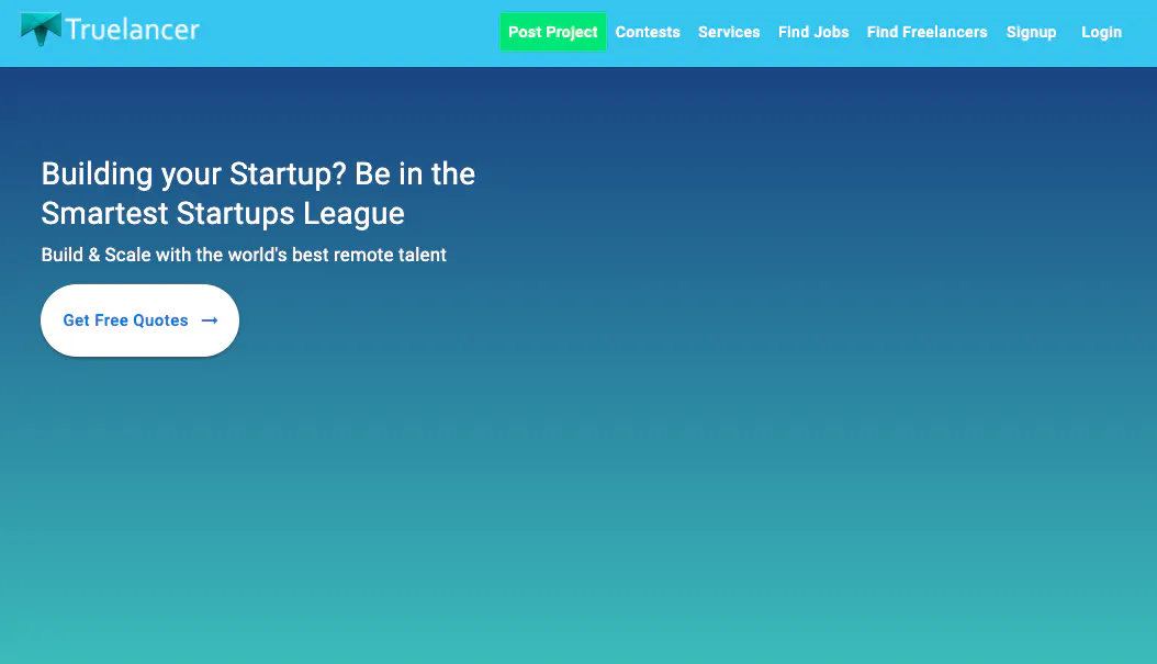 Fiverr competitor Truelancer's marketplace landing page.