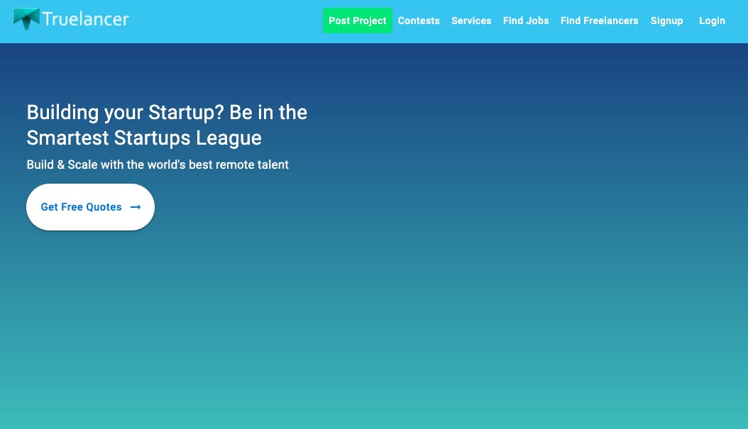 Fiverr competitor Truelancer's marketplace landing page.
