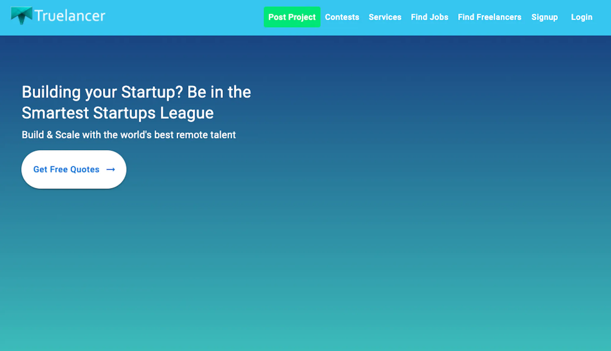 Fiverr competitor Truelancer's marketplace landing page.