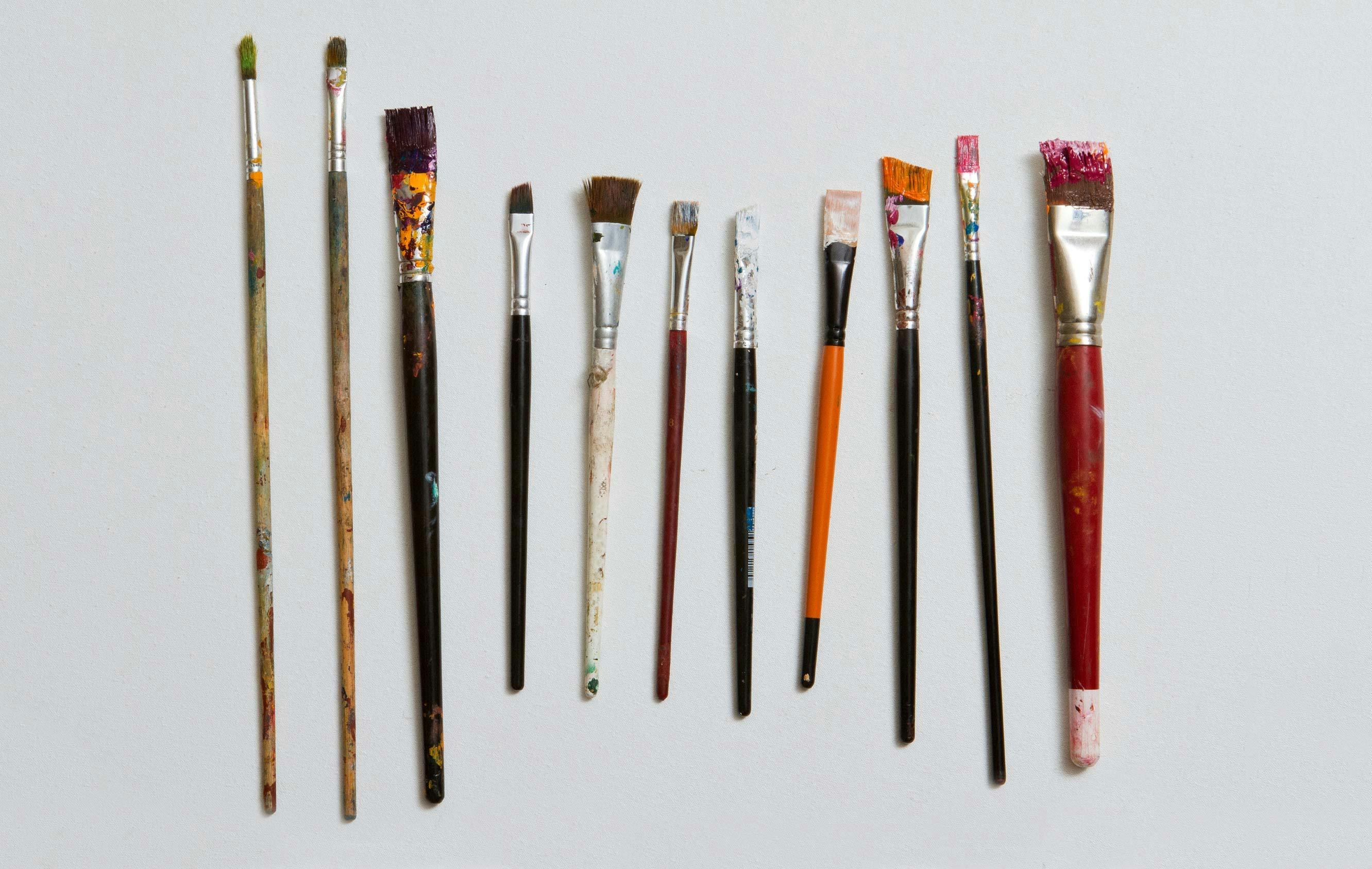 Different sized and shaped paint brushes side by side
