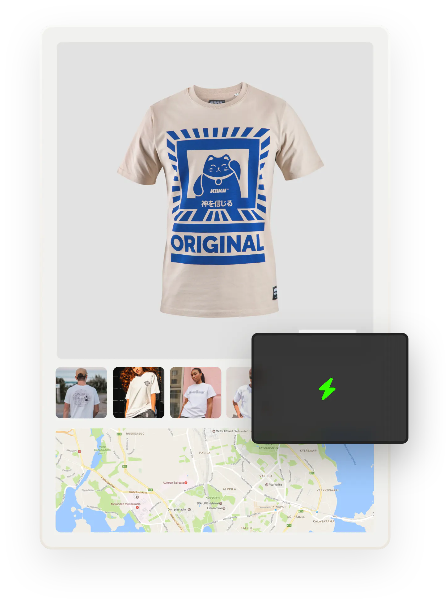 A lightning symbol overlaid on top of a marketplace listing.