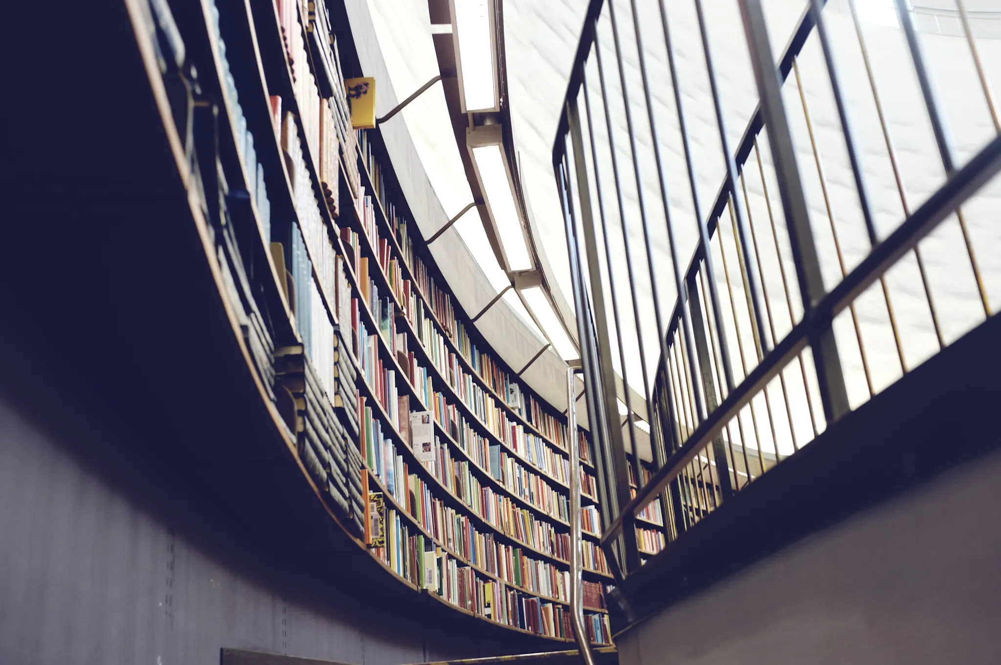 A round library wall filled with books faced by a railing. Photo by Patrik Göthe on Unsplash.