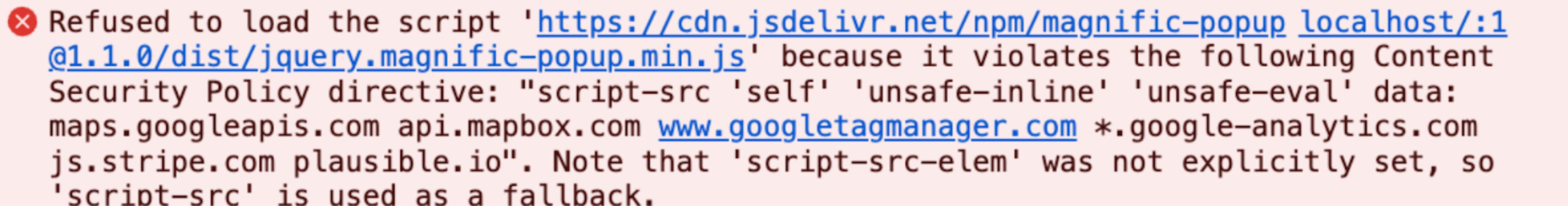 A screenshot showing an error message from the developer tools console in Chrome.