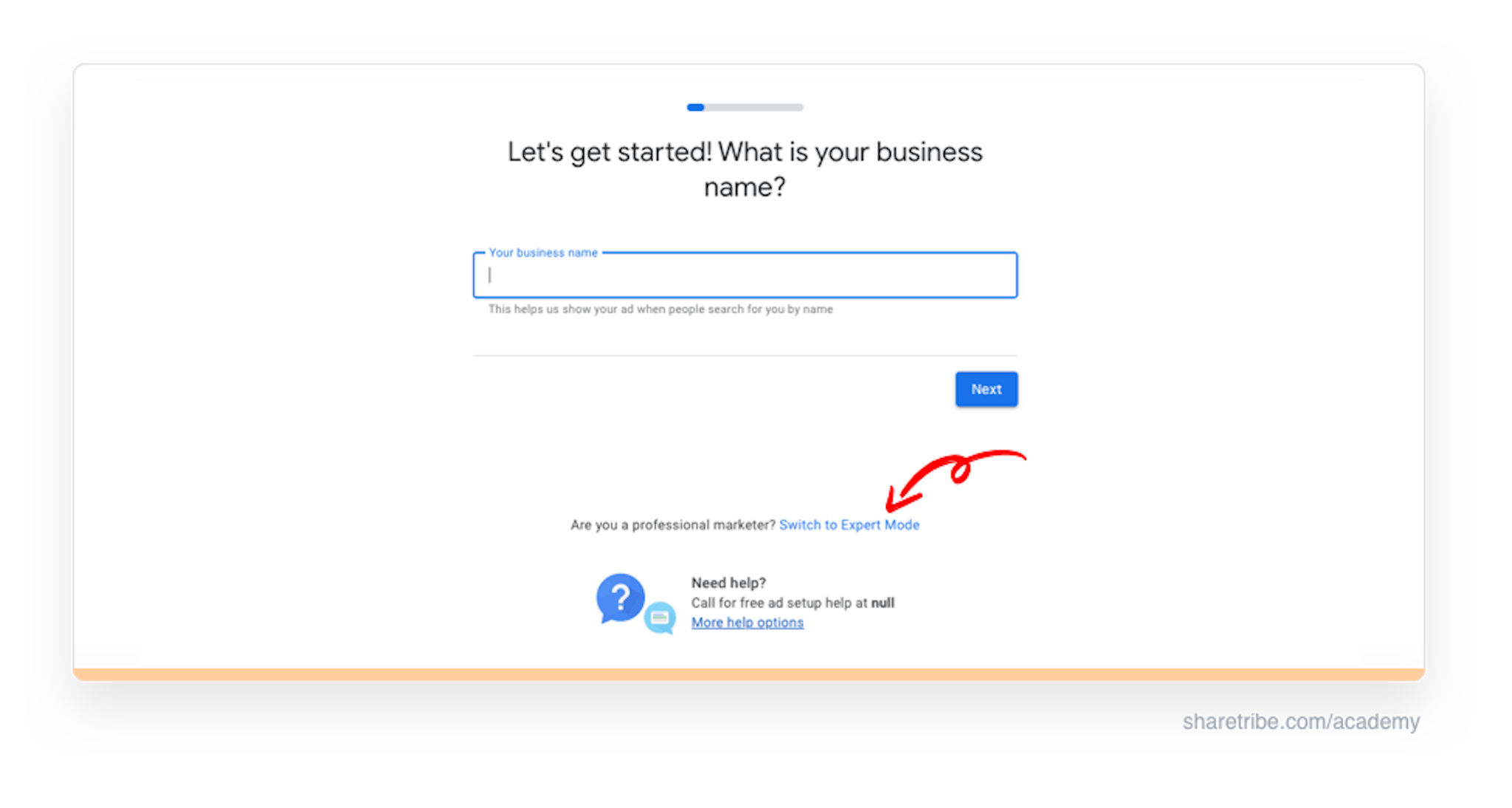 Screenshot of signing up to Google Keyword Planner in Expert Mode.