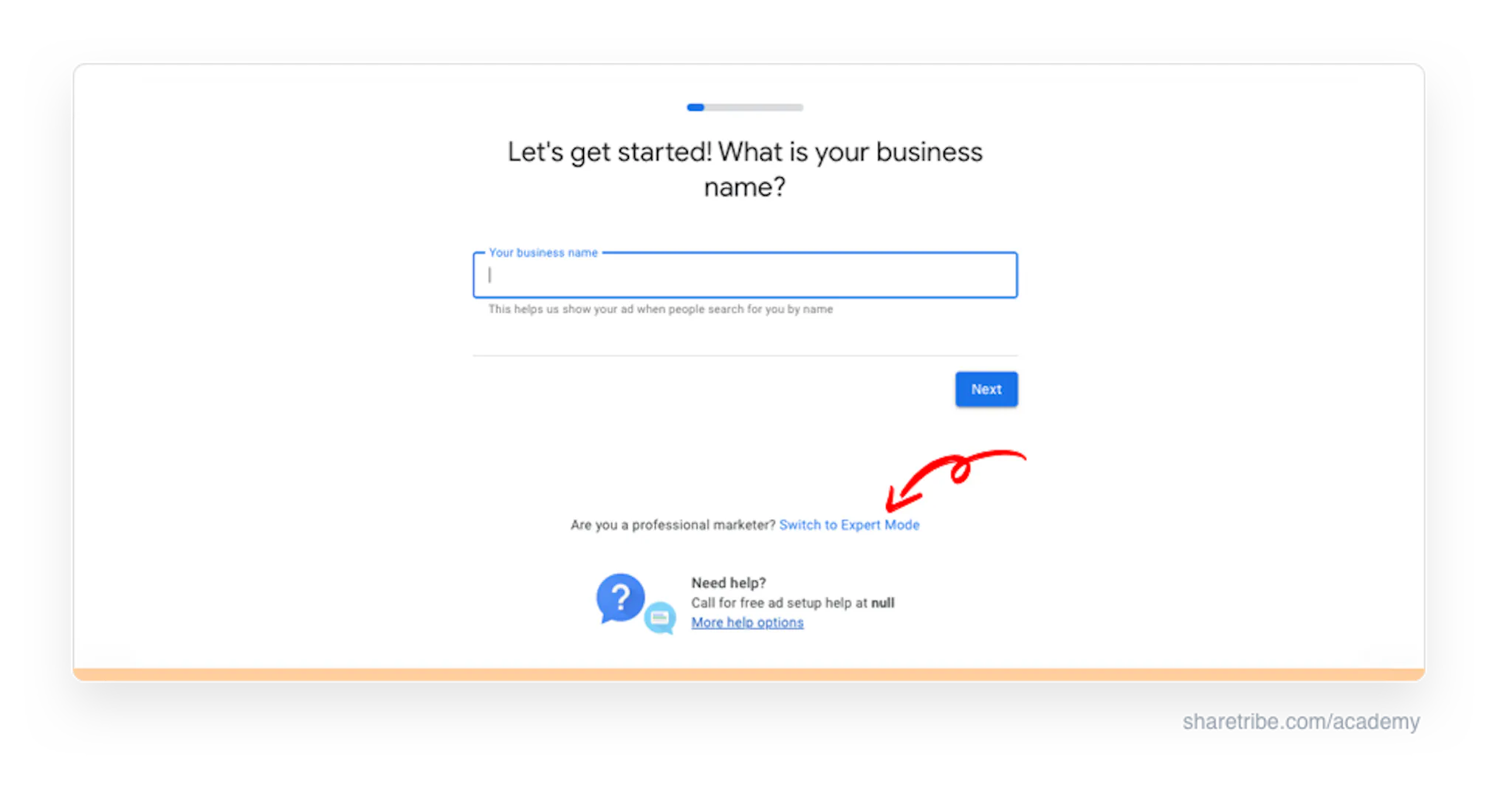 Screenshot of signing up to Google Keyword Planner in Expert Mode.
