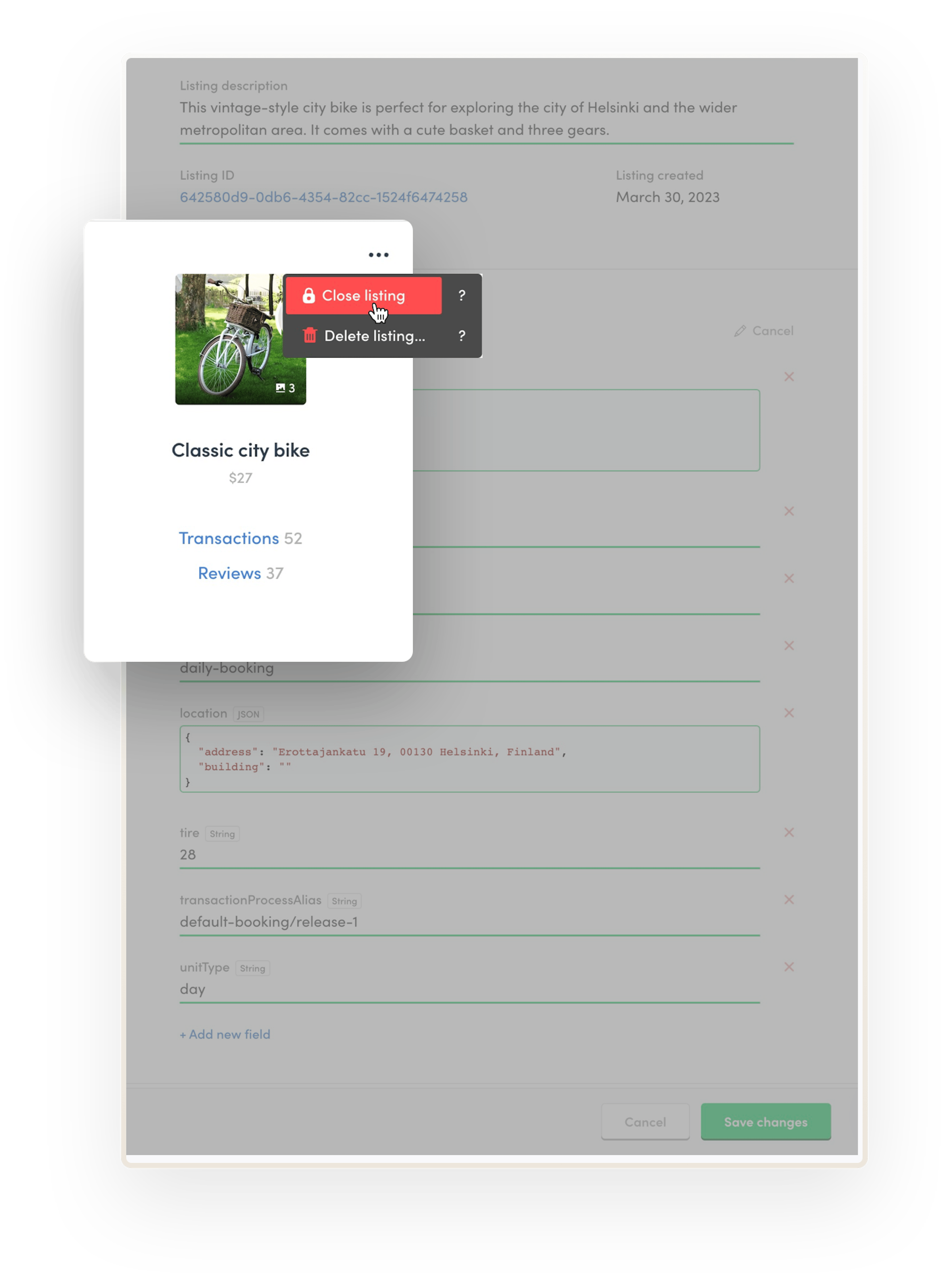 The marketplace operator is about to close the listing Classic city bike in Console.