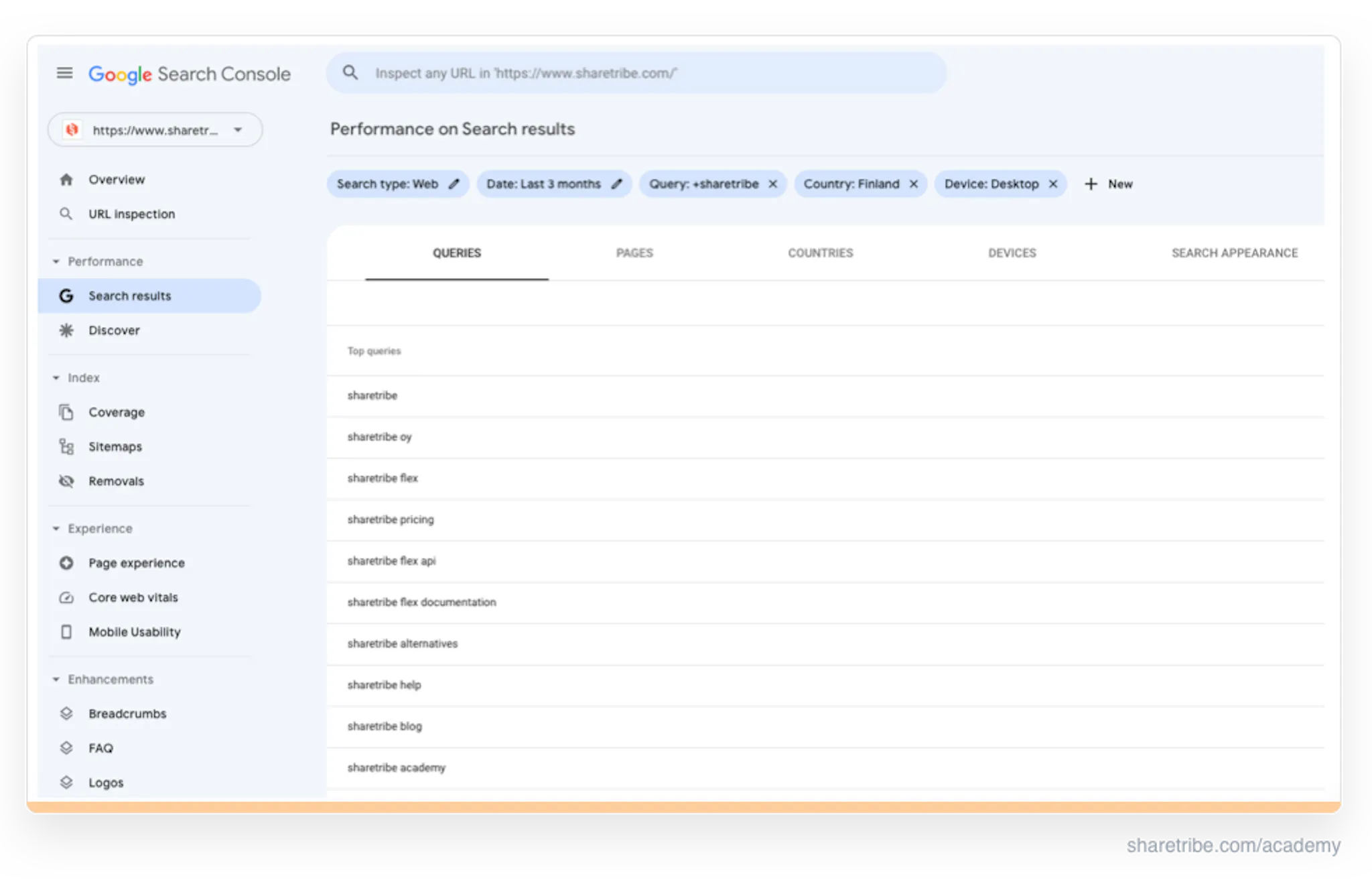 Screenshot of Google Search Console Search results view.