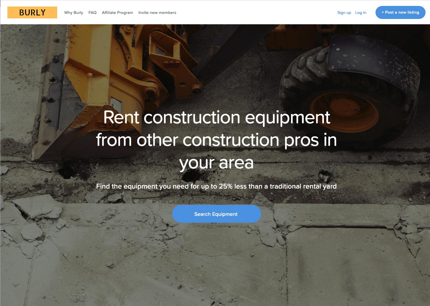 Screenshot of the Burly landing page with a cover image and call-to-action button.