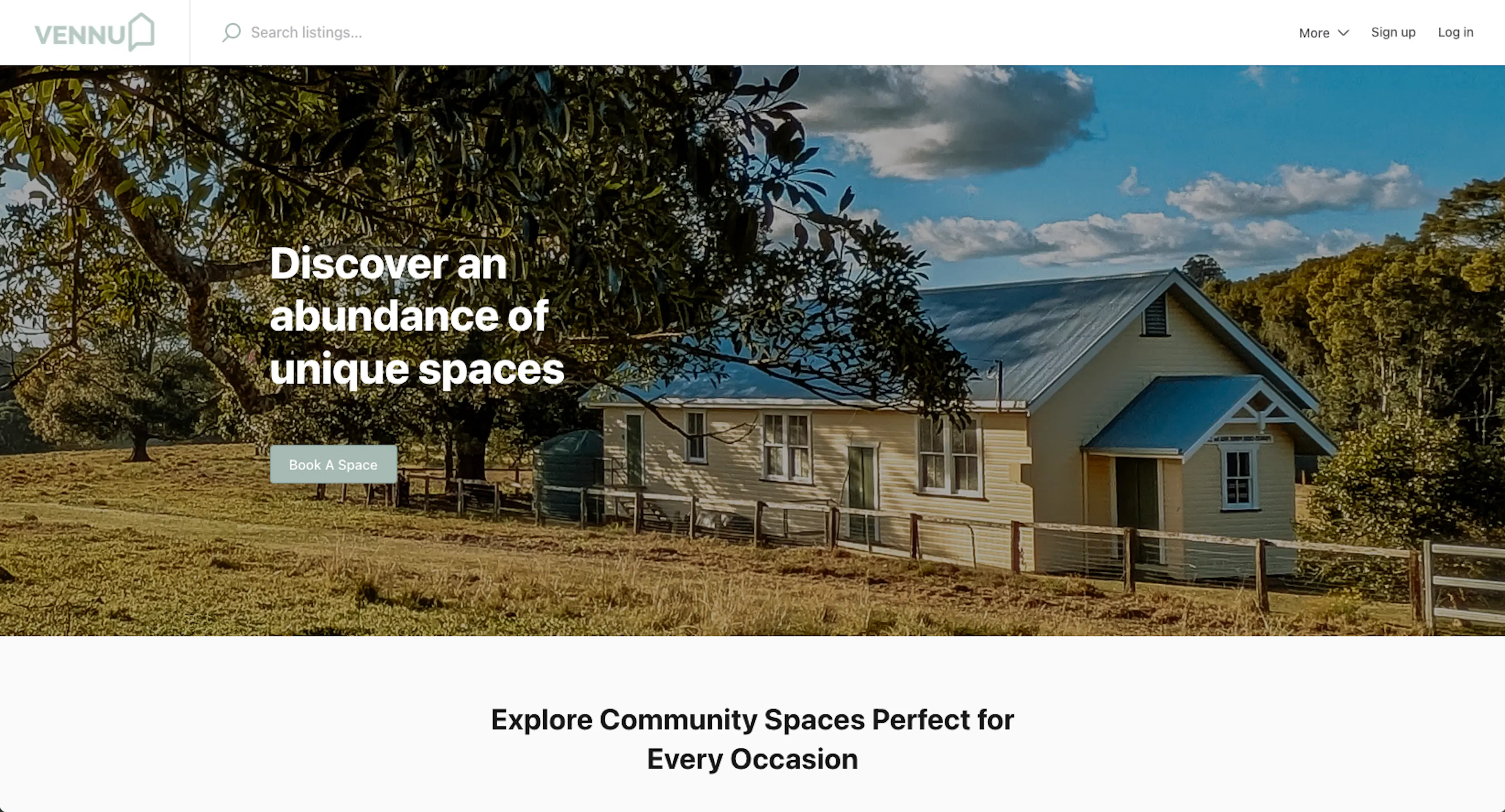 A screenshot of the home page of Vennu