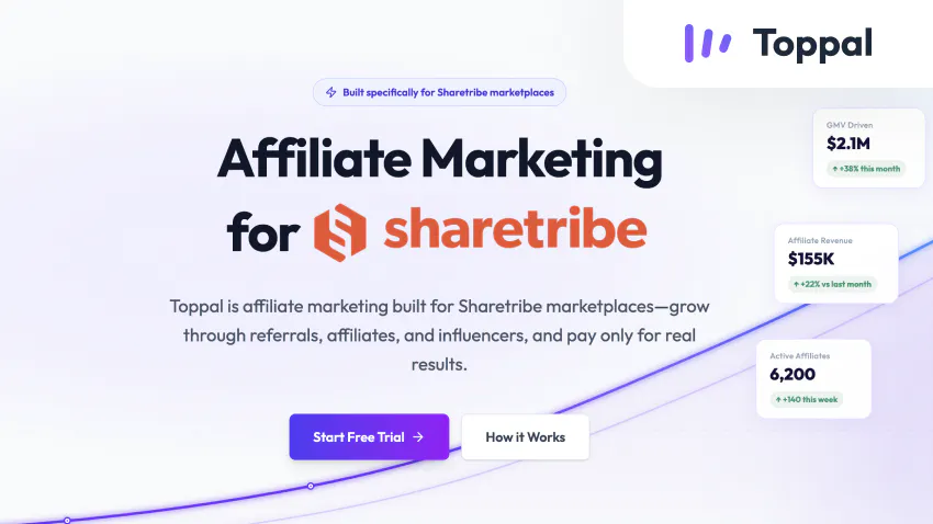 Toppal offers affiliate marketing, built for Sharetribe. Grow through referrals!