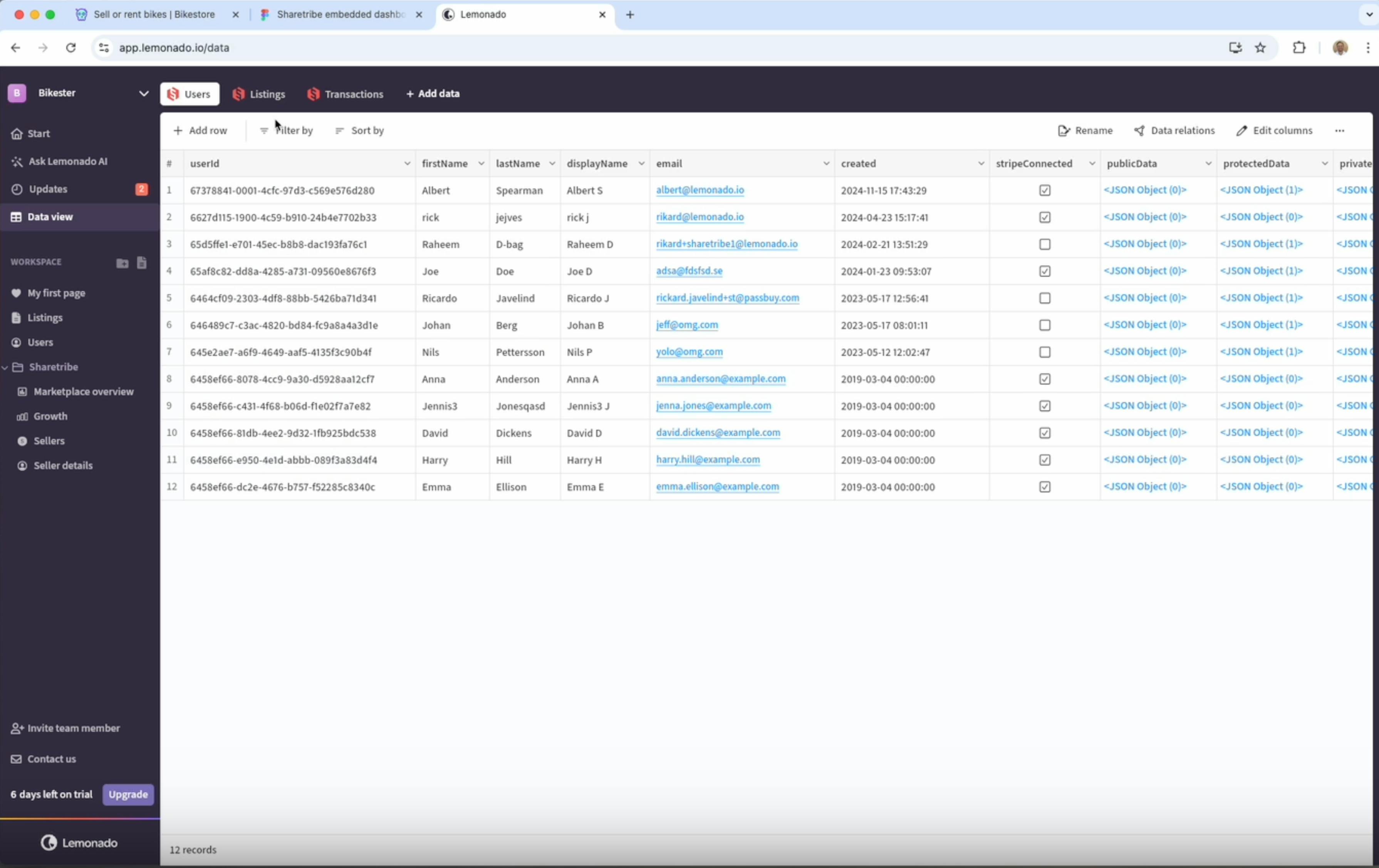 A window showing the Lemonado dashboard and a table showing data associated with listings