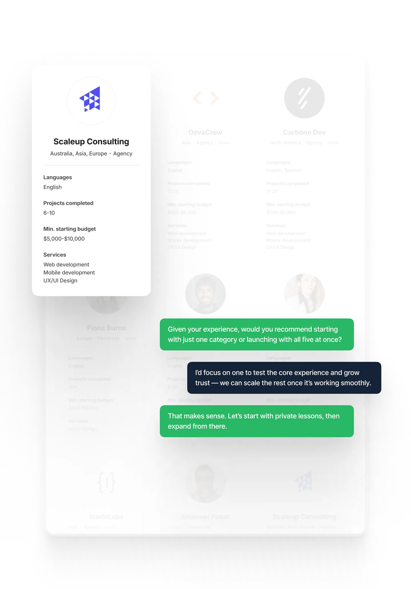 Example advice from Experts: one recommends starting with fewer categories. Another suggests focusing on the core experience and scaling later.