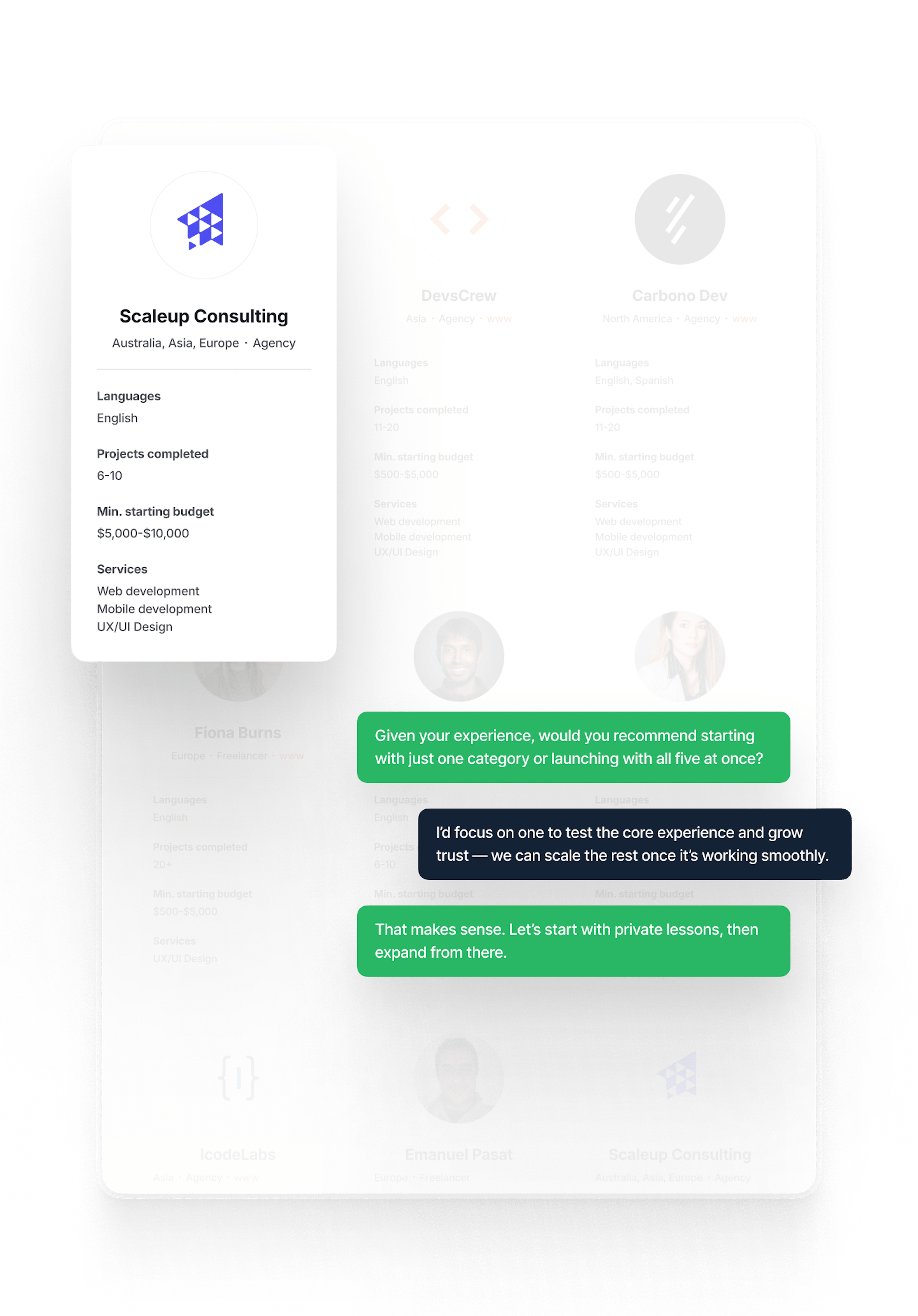 Example advice from Experts: one recommends starting with fewer categories. Another suggests focusing on the core experience and scaling later.