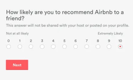 Screenshot of a survey Airbnb used to gauge user satisfaction.