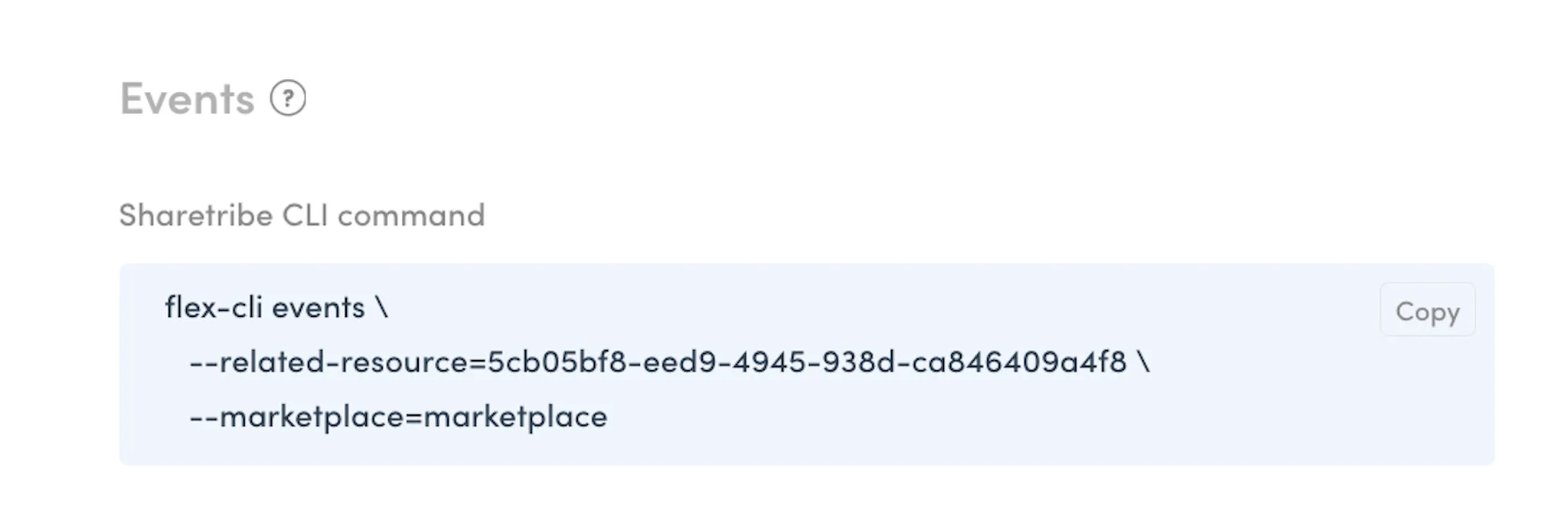Example events query from Console