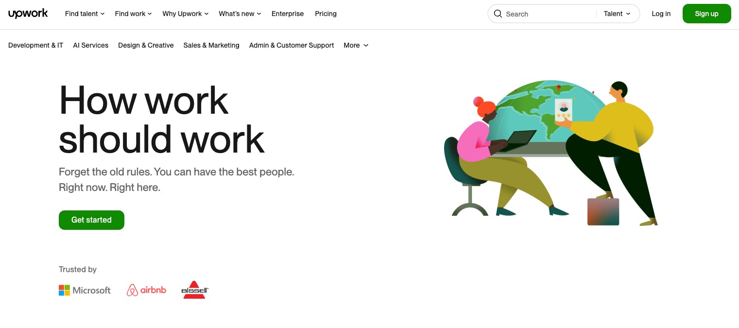 Screenshot of the freelance marketplace Upwork's landing page