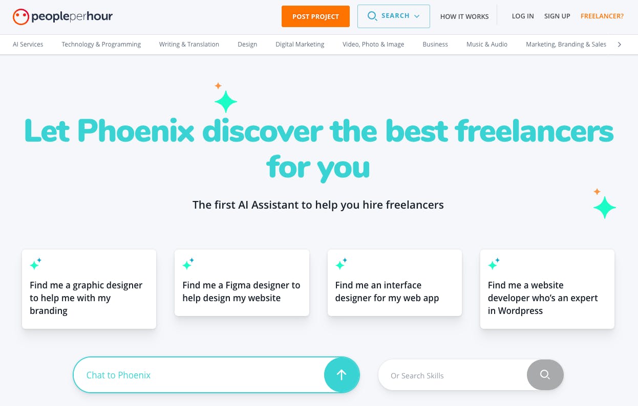 Screenshot of the freelance marketplace PeoplePerHour's landing page.