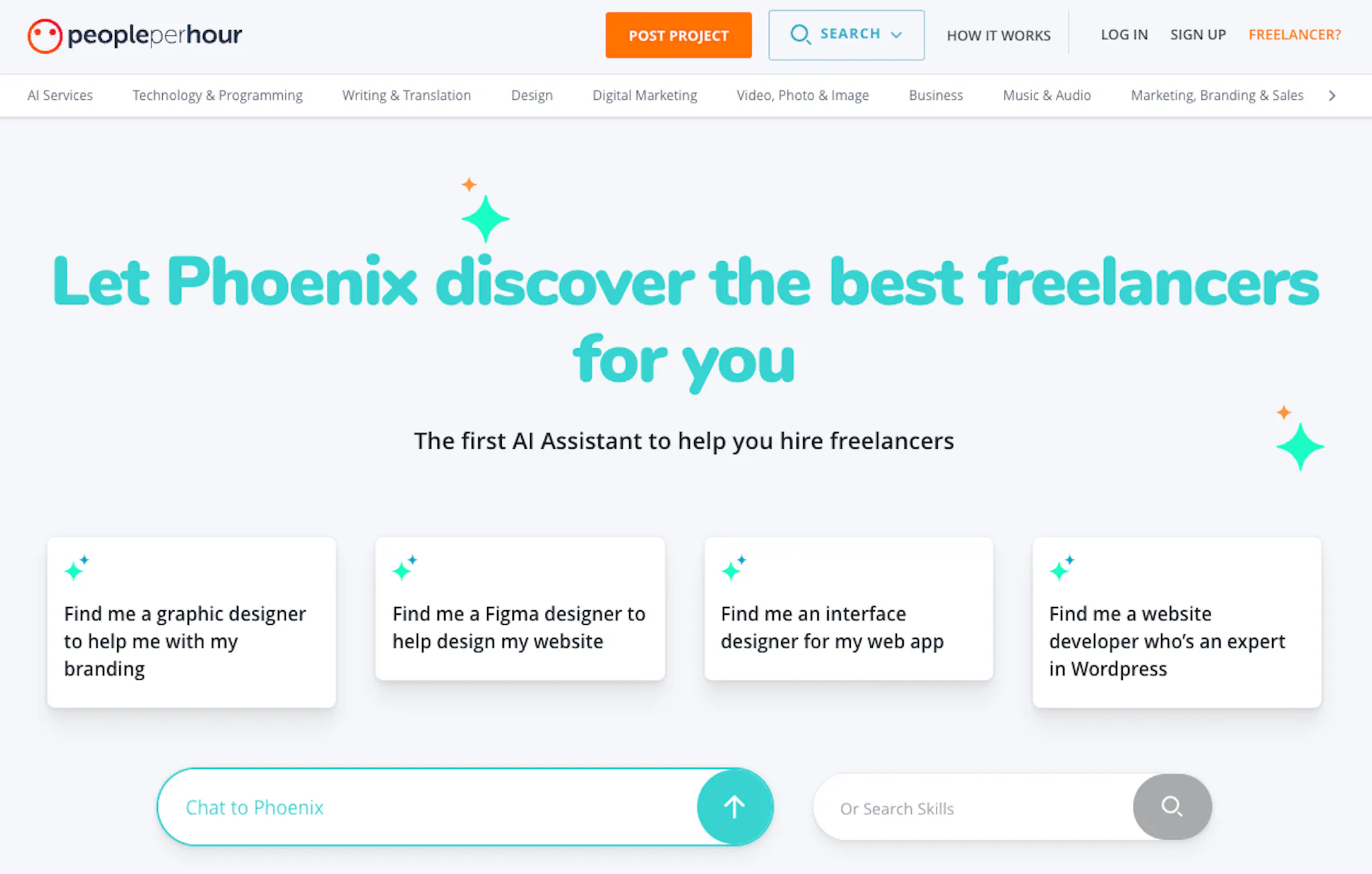 Screenshot of the freelance marketplace PeoplePerHour's landing page.