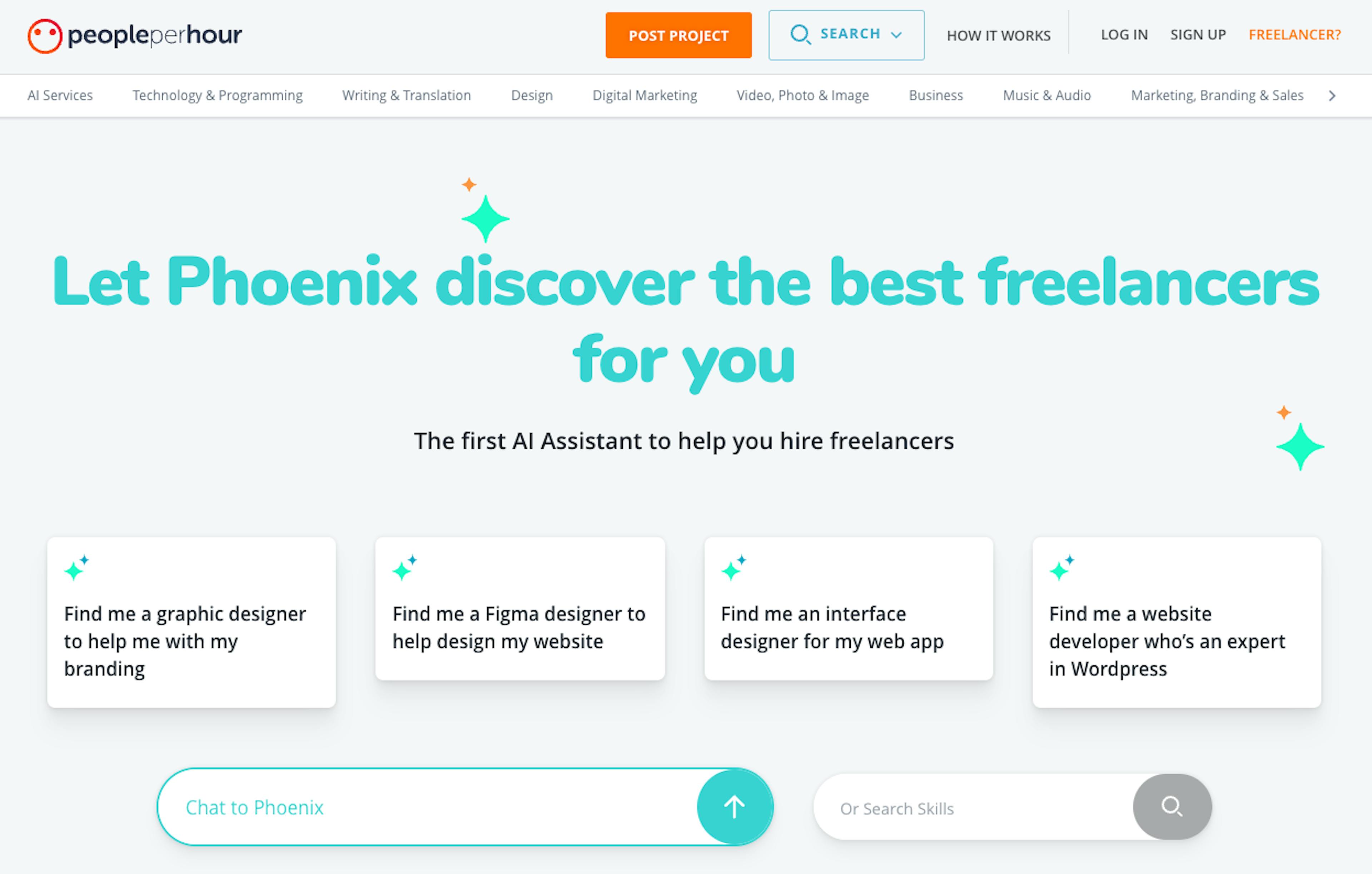 Screenshot of the freelance marketplace PeoplePerHour's landing page.