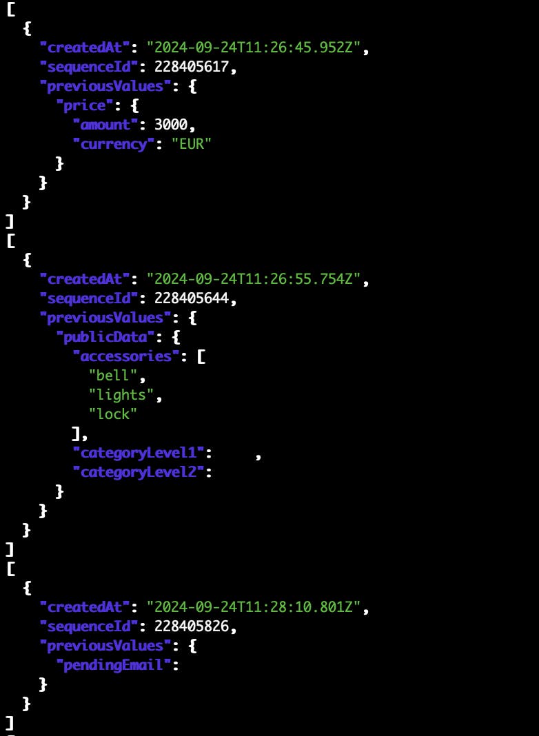 Events query results mapped with jq