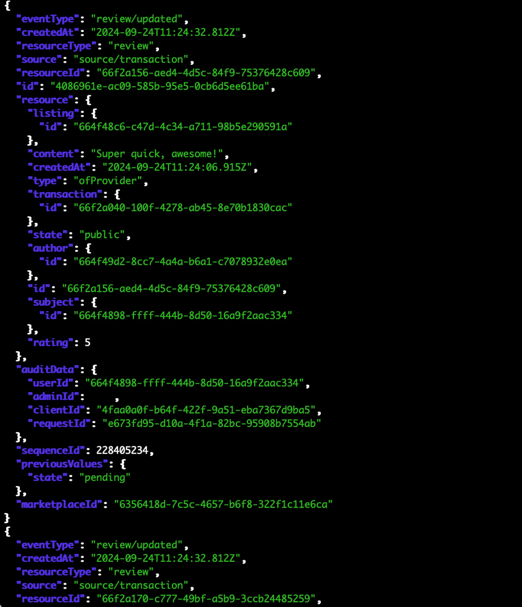 Events result filtered with jq to a specific source