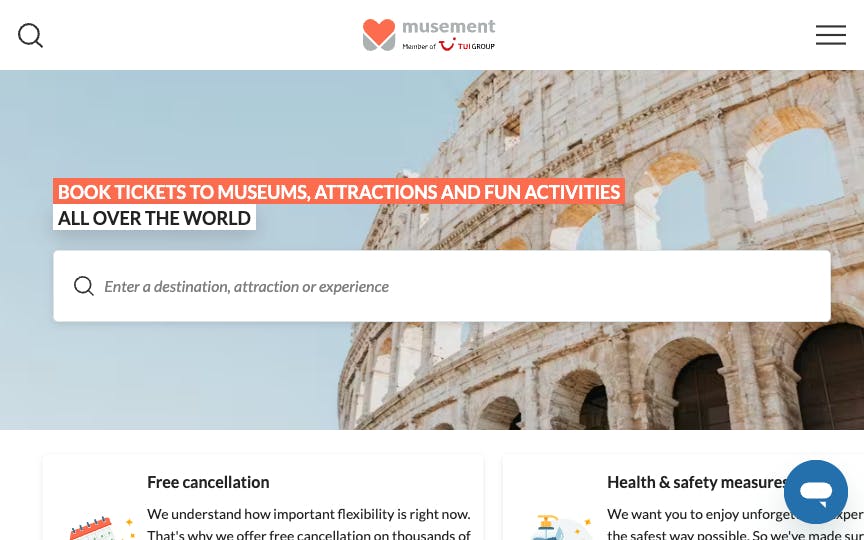 Musement.com landing page (2024)