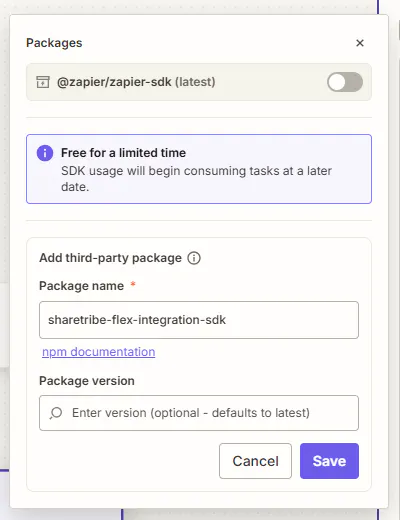 Screenshot from Zapier