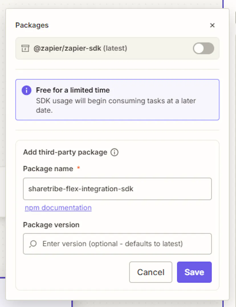 Screenshot from Zapier