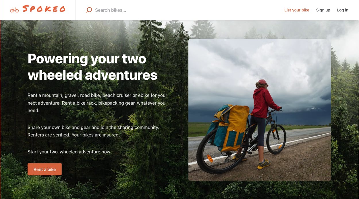 Landing page screenshot of the peer-to-peer rental marketplace Spokeo.