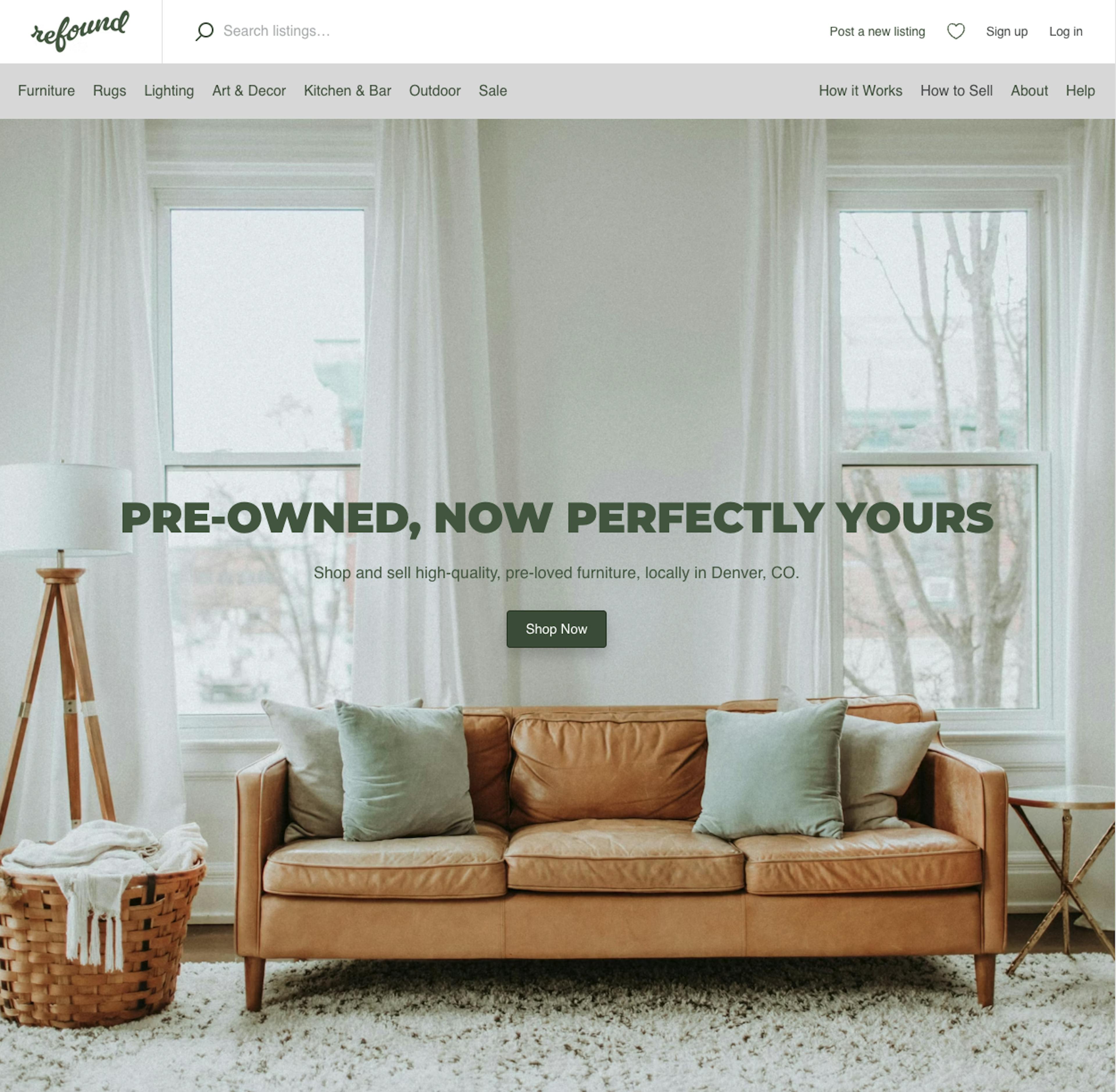 Landing page screenshot of the peer-to-peer product marketplace Refound.