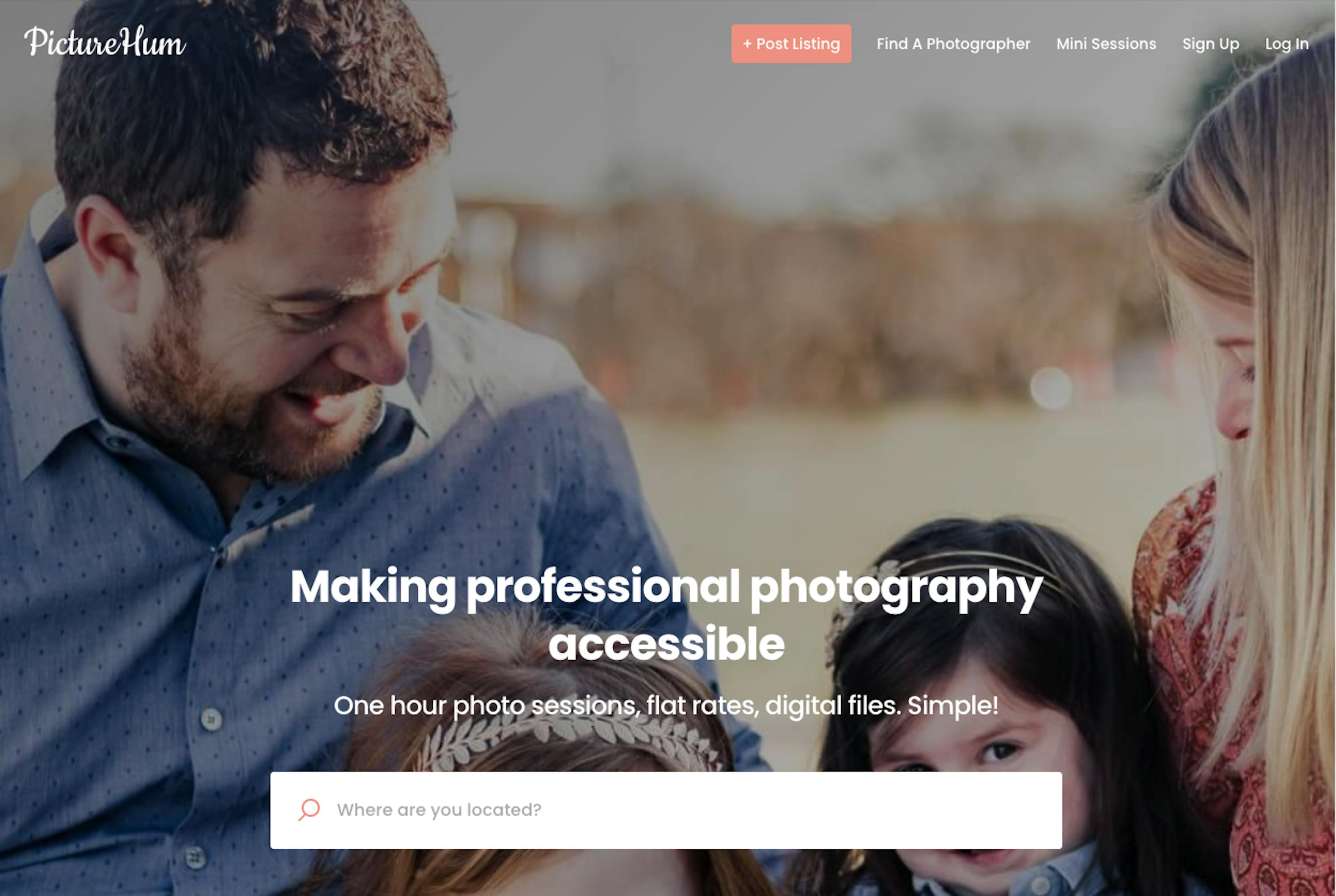 Landing page screenshot of the peer-to-peer service marketplace PictureHum.