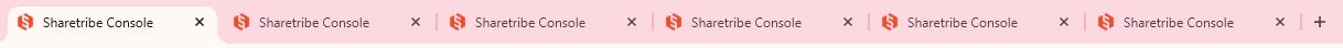 Screenshot of a browser title bar with six tabs open. All tabs have an orange Sharetribe logo and an identical copy: "Sharetribe Console".